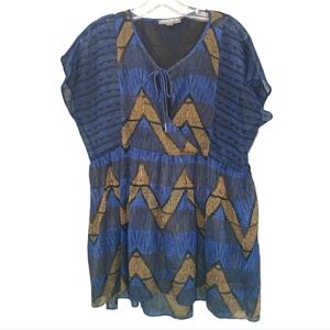 Pea in a Pod Sheer Navy Gold Black print Coverup Flawed Size Medium